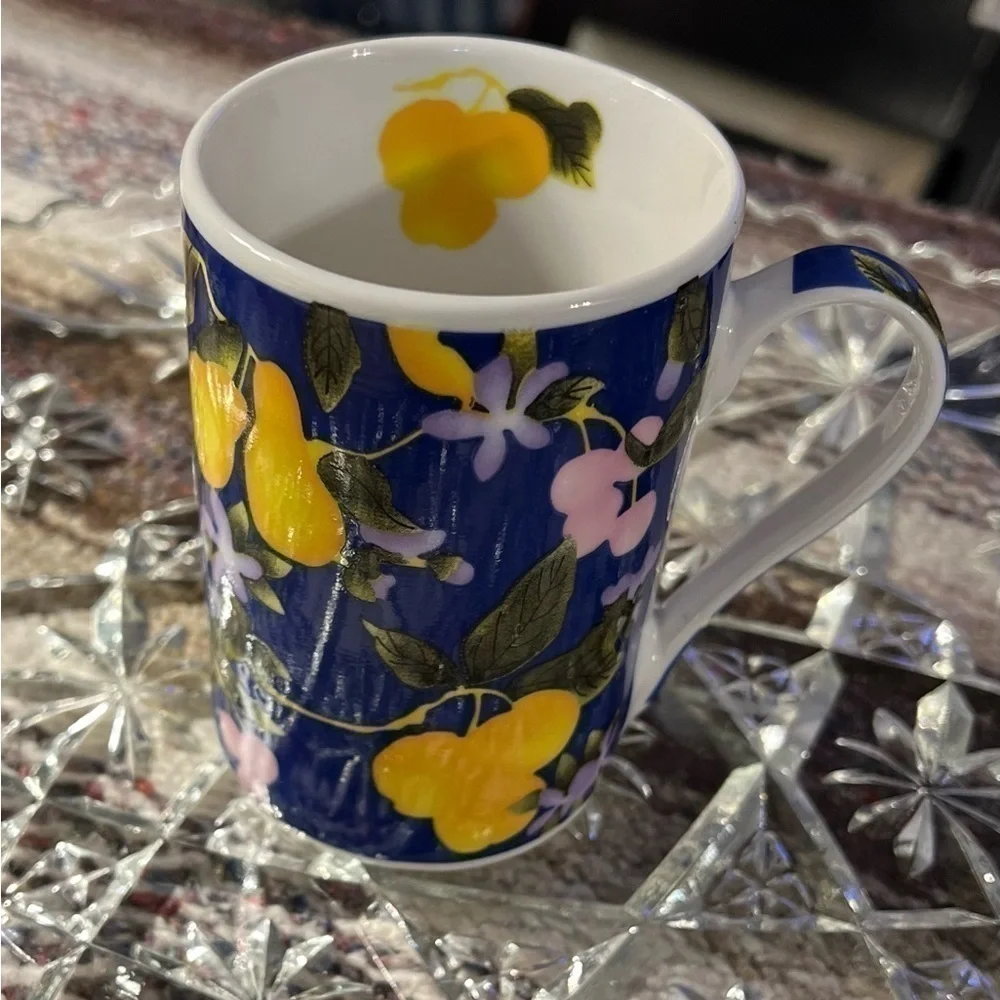 Vibrant blue and yellow floral mug